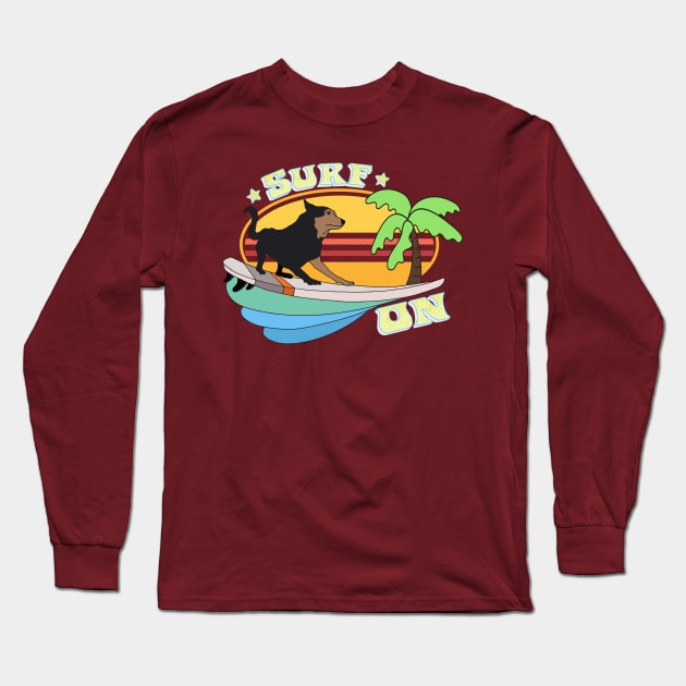 Retro Sunset Surfing Dog Long Sleeve T-Shirt by MisconceivedFantasy